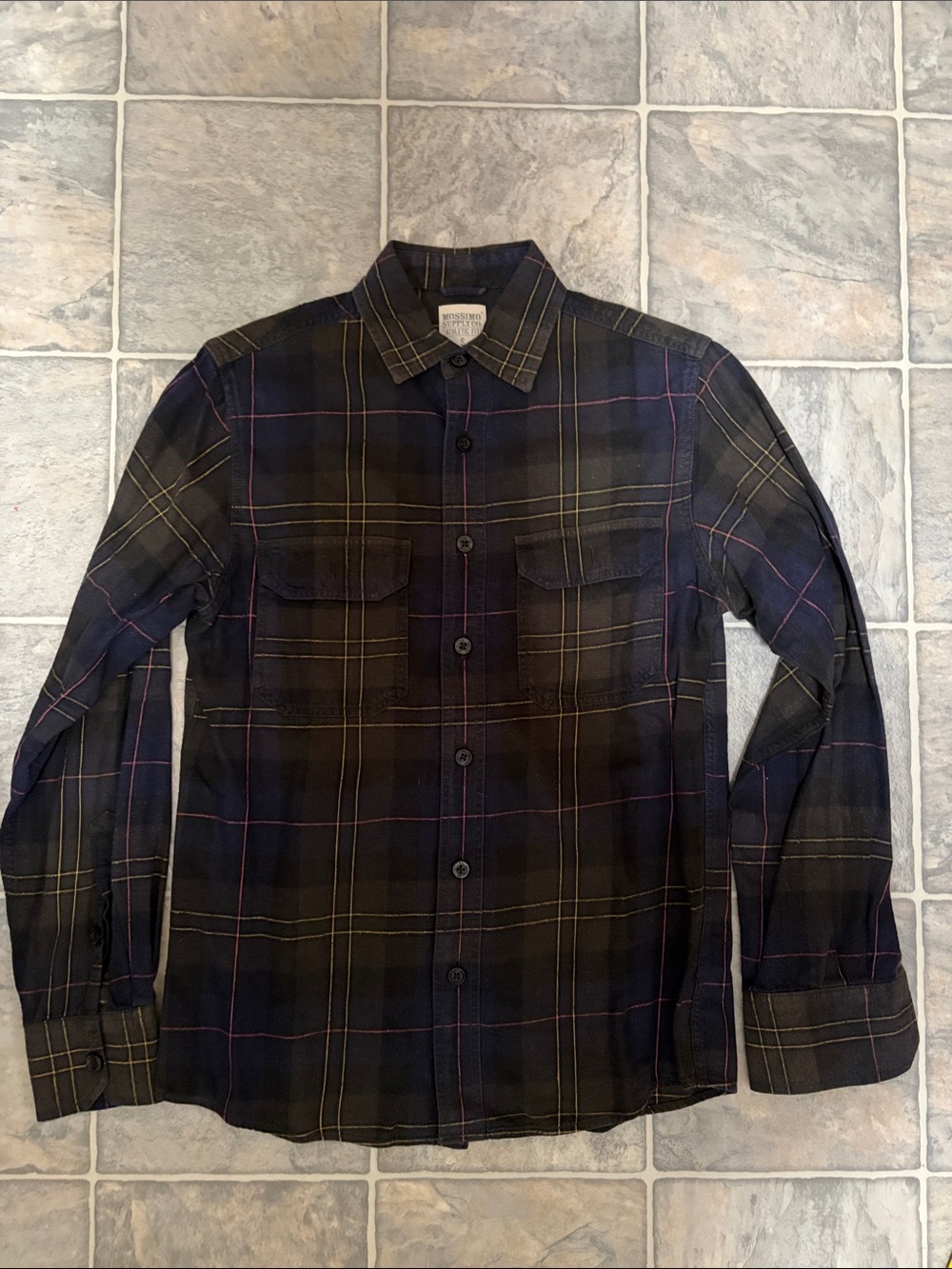 Mossimo Supply Co. Navy & Green Plaid Button-Down Shirt